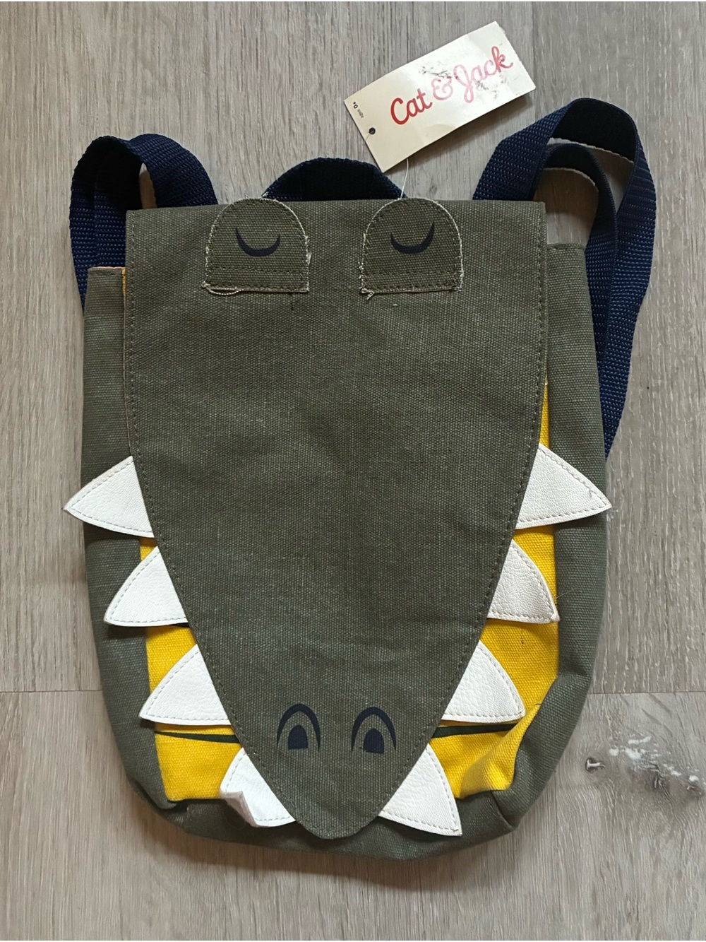 Cat & Jack Olive Green Crocodile Kids' Backpack with Yellow & White Accents